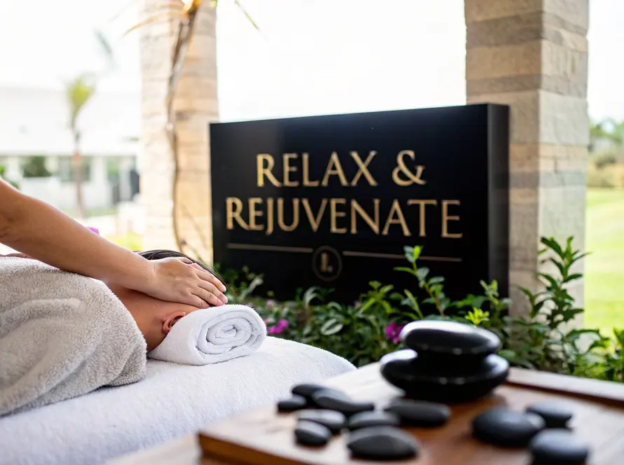 A close-up of a therapist’s hands performing a foot massage on a client with a text overlay reading "Reflexology Guildford."