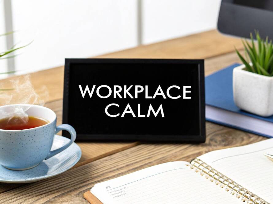 A close-up of a spa arrangement featuring glowing white candles, polished black massage stones, rolled towels, and a card reading "Spa Sanctuary."