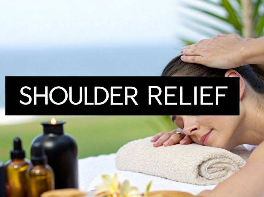 A woman lies with eyes closed while a practitioner holds hands over her throat area, featuring a glowing light effect and "Reiki Healing" text.